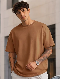 Pánské bavlněné basic oversize velbloudí tričko FashionStreet RX5685