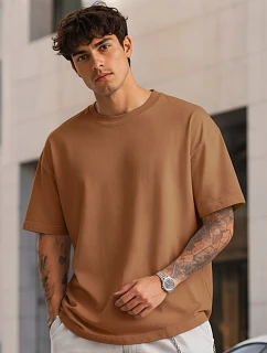 Pánské bavlněné basic oversize velbloudí tričko FashionStreet RX5685