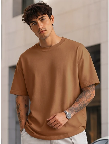Pánské bavlněné basic oversize velbloudí tričko FashionStreet RX5685 Pánské bavlněné basic oversize velbloudí tričko FashionStreet RX5685