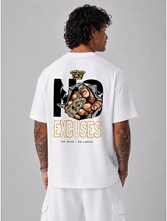 Pánské bavlněné tričko oversize s potiskem No Excuses bílé NX4006R