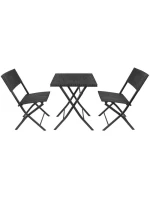 BALKONOVÝ NÁBYTEK SET STŮL 58X58X70CM A 2 ŽIDLE ČERNÁ