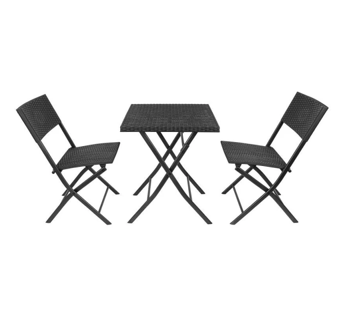 BALKONOVÝ NÁBYTEK SET STŮL 58X58X70CM A 2 ŽIDLE ČERNÁ