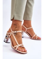 lakované sandály na ozdobném podpatku D&A CR-232 Béžove