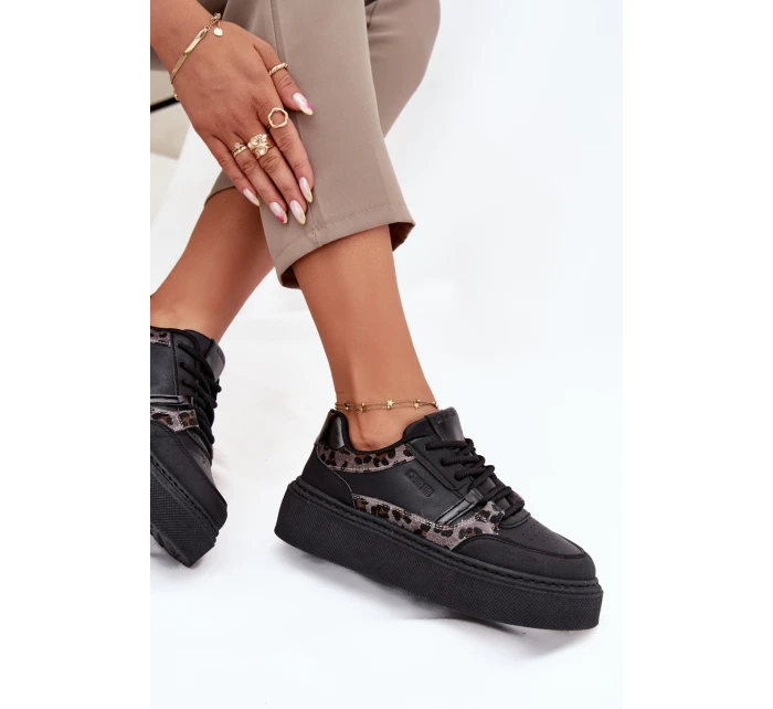 Dámské tenisky na platformě Big Star model 21706532 leopardí černé - Big Star Shoes