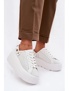 Kožené Ažurové Dámské Tenisky Na Platformě S Páskem Na Patě D&A LR61-7088 Bílé