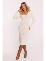M824 Svetrové šaty s výstřihem do V - slonová kost