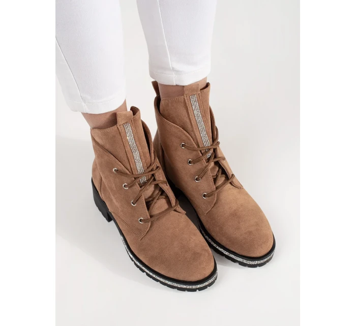 Trendy dámské hnědé kotníčkové boty bez podpatku Trendy dámské hnědé kotníčkové boty bez podpatku