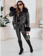Dámská kožená bunda s kožešinou černá FashionStreet TY5209 Dámská kožená bunda s kožešinou černá FashionStreet TY5209