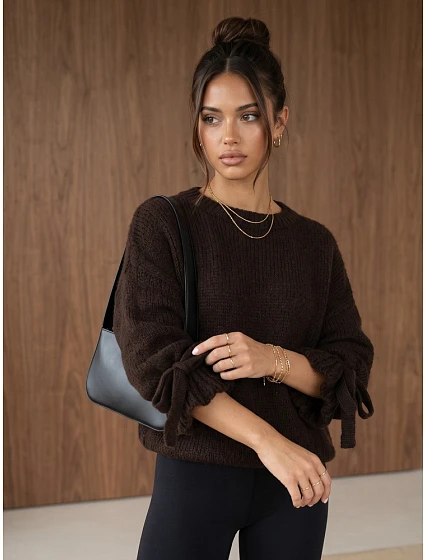 Sweter damski oversize czekoladowy FashionStreet MY2571 Sweter damski oversize czekoladowy FashionStreet MY2571