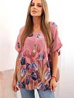 Dámská bavlněná košile s květinovým vzorem tmavě růžová