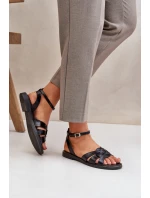 Zazoo model 21682196 Ploché Dámské Kožené Sandály Černé - Boto Zazoo model 21682196 Ploché Dámské Kožené Sandály Černé - Boto