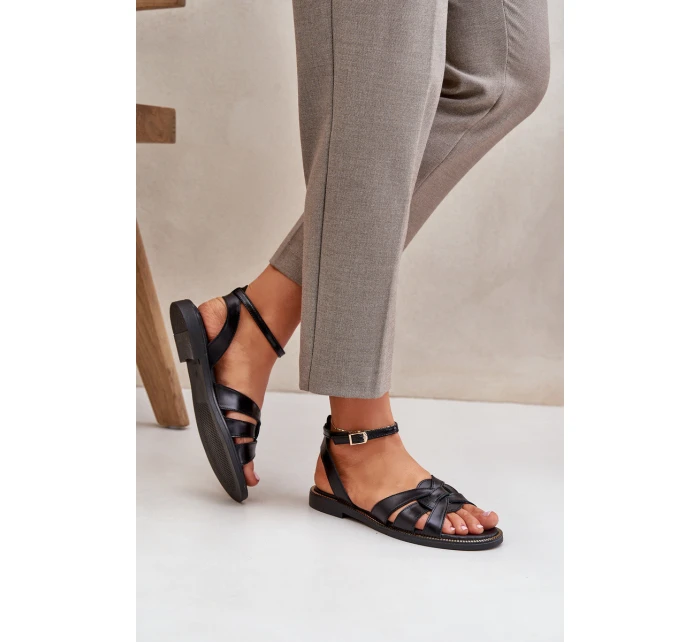 Zazoo model 21682196 Ploché Dámské Kožené Sandály Černé - Boto Zazoo model 21682196 Ploché Dámské Kožené Sandály Černé - Boto