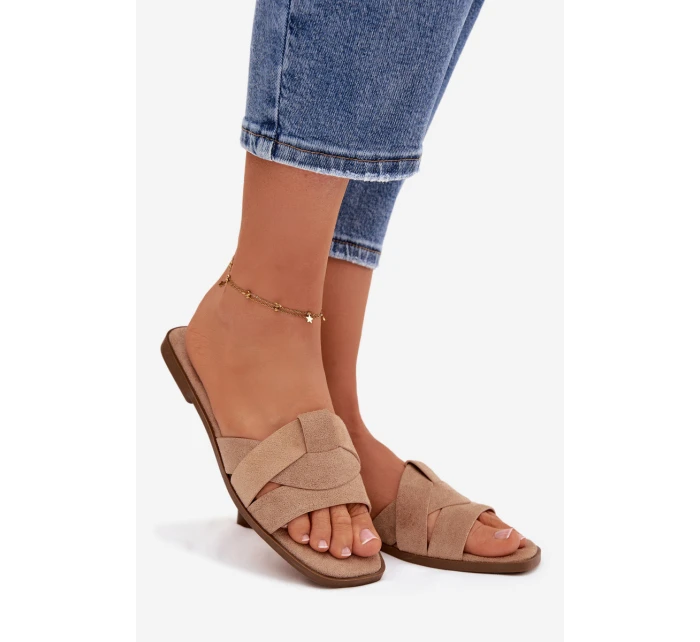 Dámské ploché sandály s pásky Eko Zamszové Béžové Florane