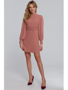 K078 Šaty s nabíraným páskem - růžové