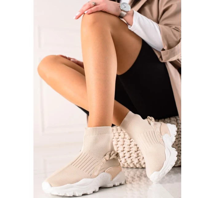 Zajímavé  tenisky dámské hnědé bez podpatku