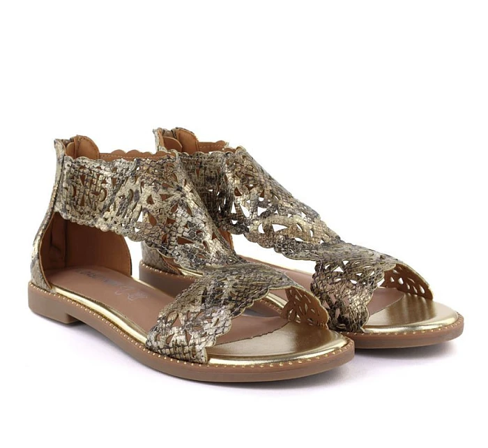 Dámské ažurové sandály z hadí kůže ve zlaté barvě M.Daszynski MR24148-2