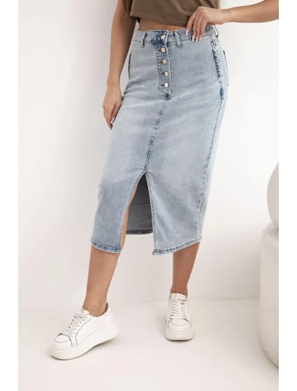 Dámská midi džínová sukně s rozparkem vpředu džínová