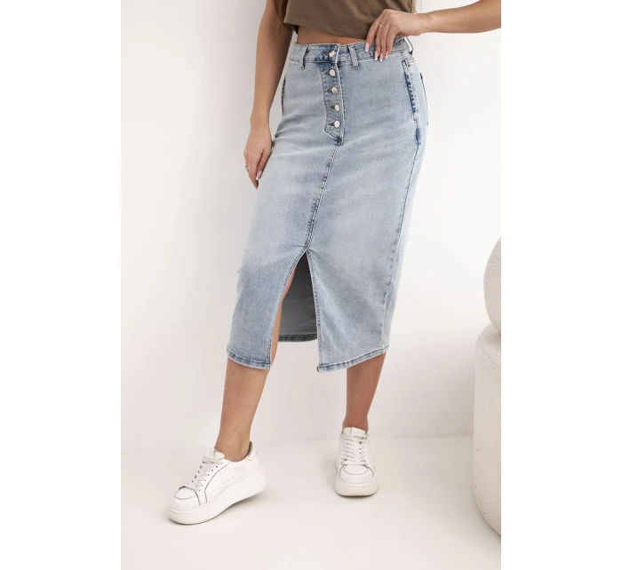 Dámská midi džínová sukně s rozparkem vpředu džínová