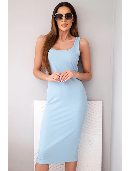 Dámské viskózové žebrované šaty na ramínkách modrá