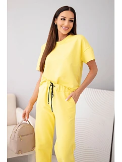 Dámský bavlněný komplet blůzka s krátkým rukávem a teplákové kalhoty žlutý