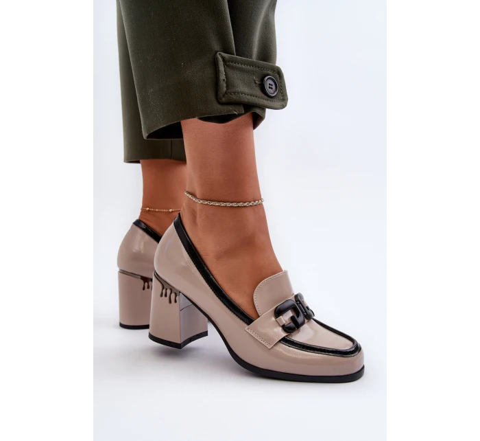 Dámské polobotky na podpatku béžové D&A model 21655949 - S.Barski