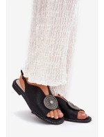 Lesklé Dámské Sandály S Ozdobným Detalem S.Barski KV51-012 Černé Lesklé Dámské Sandály S Ozdobným Detalem S.Barski KV51-012 Černé