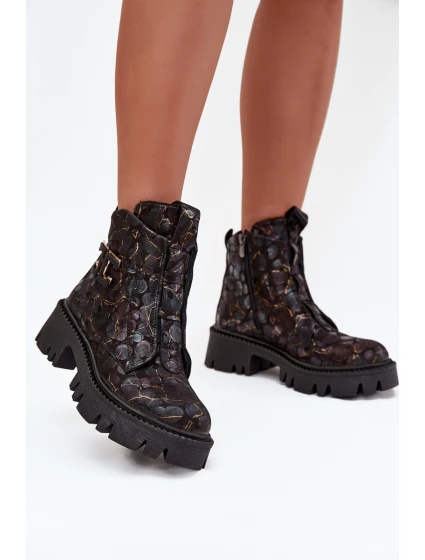 Kožené dámské kotníčkové boty s ozdobou zateplené model 21712082 - Artiker