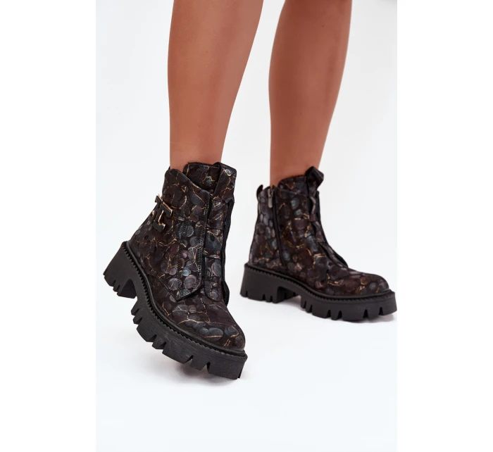 Kožené dámské kotníčkové boty s ozdobou zateplené model 21712082 - Artiker