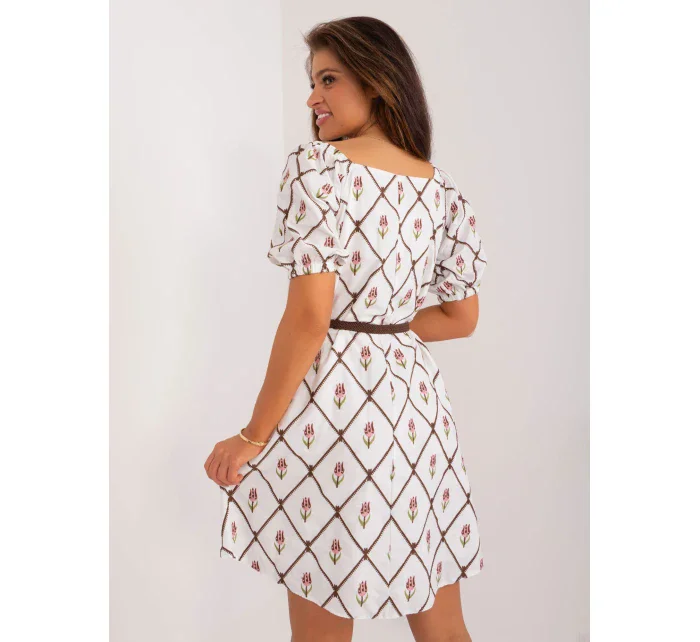 Sukienka LK SK model 19915425 biało brązowy - FPrice Sukienka LK SK model 19915425 biało brązowy - FPrice