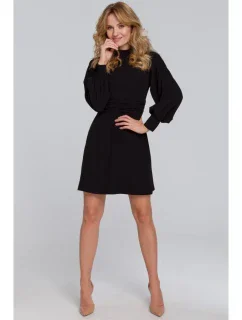K078 Šaty s nabíraným páskem - černé