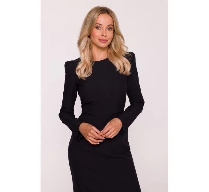 S412 Tužkové šaty s ozdobnými rameny - černé S412 Tužkové šaty s ozdobnými rameny - černé