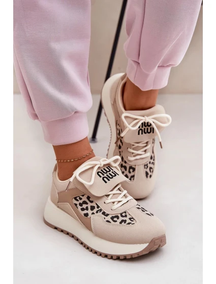 Dámské sportovní tenisky na platformě – béžové s panteřím vzorem Pumbes