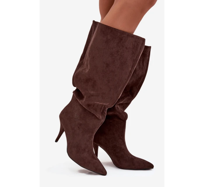 Dámské nazouvací kozačky na jehlovém podpatku Noretta – čokoládové