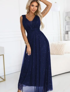 Večerní dlouhé šaty s a hlubokým výstřihem tmavě modré model 21753485 - numoco basic