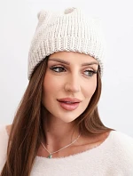 Dámská zimní čepice s ušima a žebrovaným vzorem K440 béžová