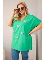 Dámská bavlněná halenka Plus Size s motýlky zelená Dámská bavlněná halenka Plus Size s motýlky zelená