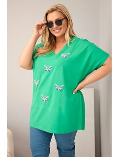 Dámská bavlněná halenka Plus Size s motýlky zelená