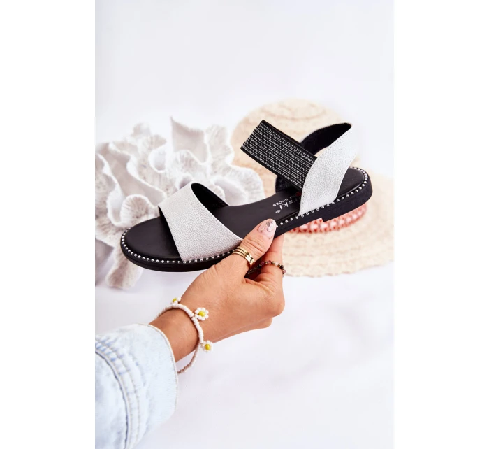 Klasický kožené sandály s cvočky Stříbrná model 21584432 - S.Barski Klasický kožené sandály s cvočky Stříbrná model 21584432 - S.Barski