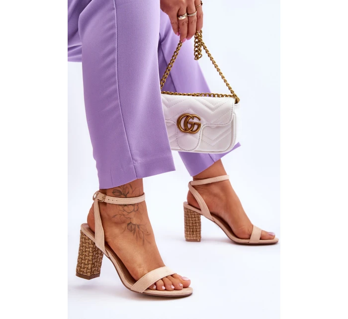 Semišové Sandály Na Podpatku Béžové model 21618618 - Boto Semišové Sandály Na Podpatku Béžové model 21618618 - Boto