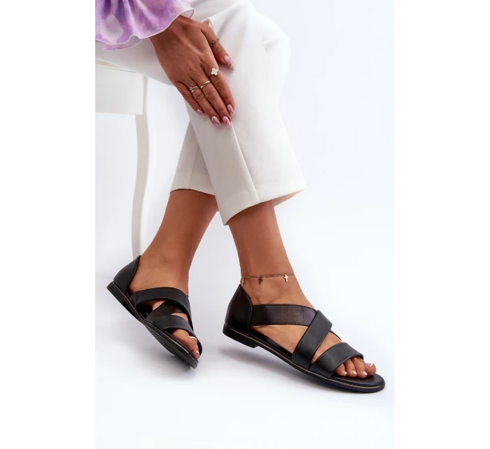 Černé kožené sandály se model 21657944 - EVENTO Černé kožené sandály se model 21657944 - EVENTO