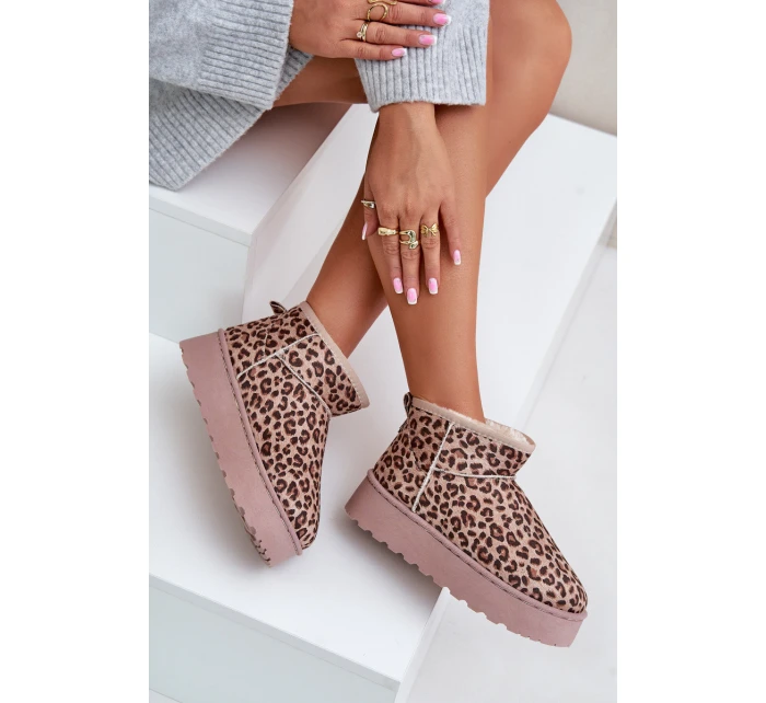 Dámské Sněhule S Leopardím Vzorem Na Platformě Zateplené Kožíškem Hnědé Xamella Dámské Sněhule S Leopardím Vzorem Na Platformě Zateplené Kožíškem Hnědé Xamella