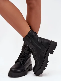 Dámské zateplené workery Selita s ozdobným páskem – černé