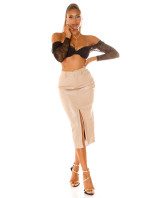 Sexy Leather Look Highwaist Midi Skirt with slit