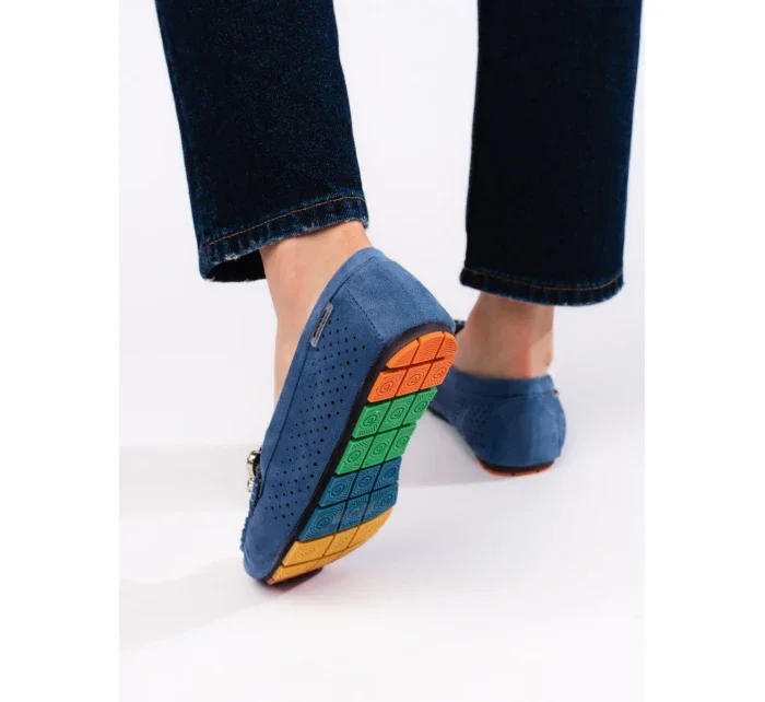 Klasické dámské modré  mokasíny bez podpatku