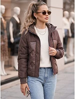 Dámská prošívaná přechodová bunda s kapucí, hnědá, FashionStreet TY6092 Dámská prošívaná přechodová bunda s kapucí, hnědá, FashionStreet TY6092