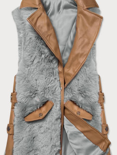 Elegantní vesta v barvě z eko kůže a kožešiny model 15831743 - S'WEST