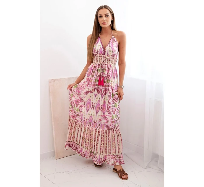 Dámské viskózové šaty na ramínka s hlubokým výstřihem fialka