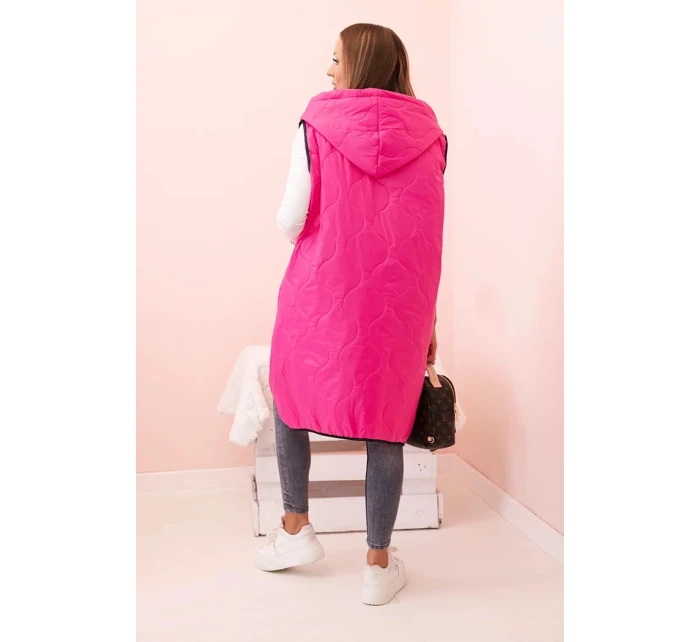Dámská prošívaná vesta Plus Size s kapucí na zip růžová Dámská prošívaná vesta Plus Size s kapucí na zip růžová