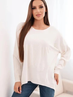 Dámský svetr s delším zadním dílem a  béžový model 21731268 - K-Fashion