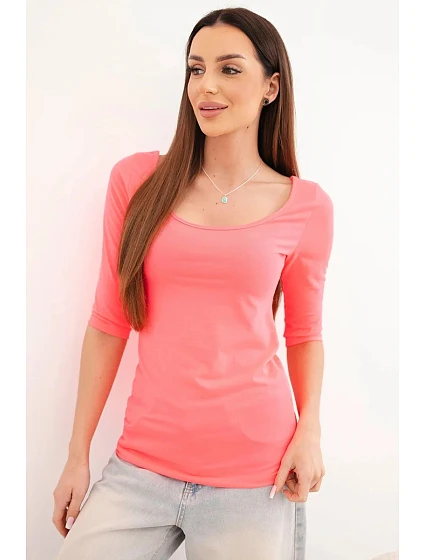 Halenka s kulatým výstřihem neonově růžová